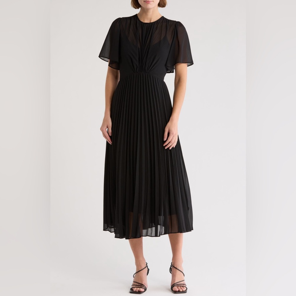Mila Mae Pleated Chiffon Midi Dress SZ L